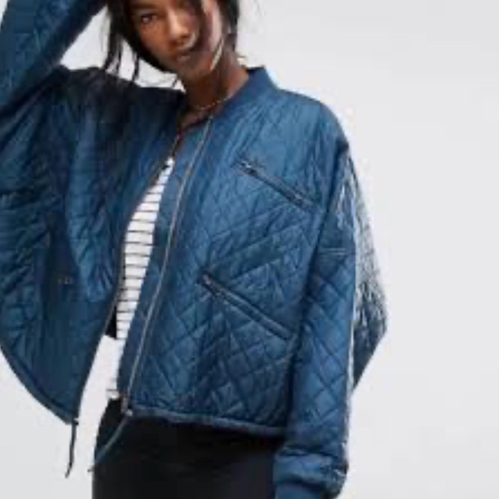 Free People Quilted Blue Puffer Jacket